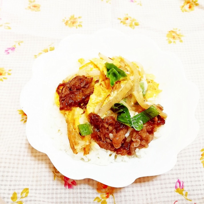 肉野菜炒めリメイク♪卵とじどんぶり